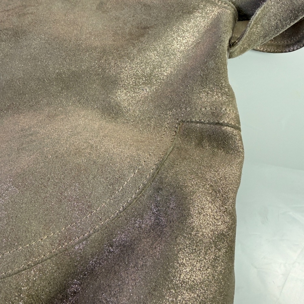 Cofi Gold Brushed Hobo Shoulder Bag Womens Metallic Genuine Leather Slouchy - Picture 6 of 16